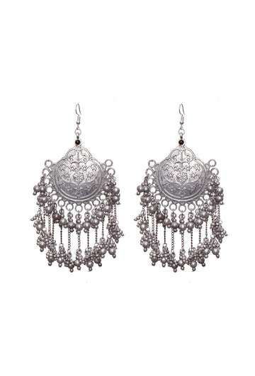 Circular Tribal Silver Plated Brass Earrings
